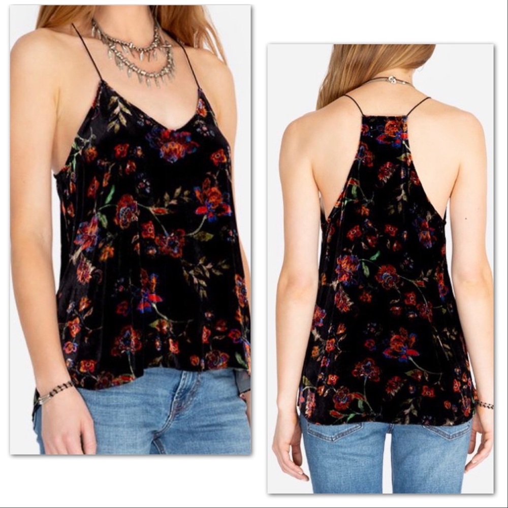 JOHNNY WAS Black and Red Floral Velvet Camisole Racerback Size XS 🎉HP